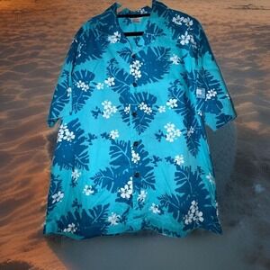 Walt Disney World Trader Mick's Surf Gear Hawaiian Shirt Cotton Sz M Blue Floral